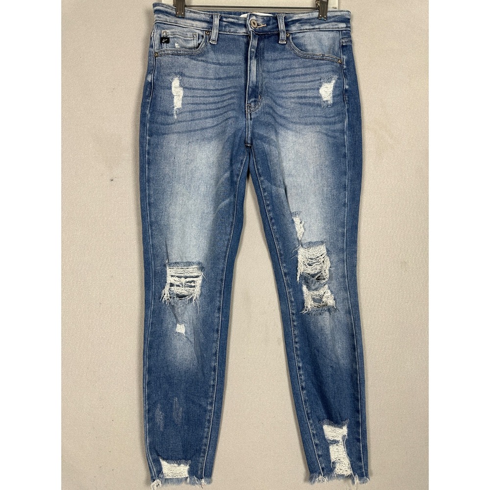 Kancan Jeans Womens 9-28 Skinny Blue Distressed Frayed Hem Stretch Denim EUC